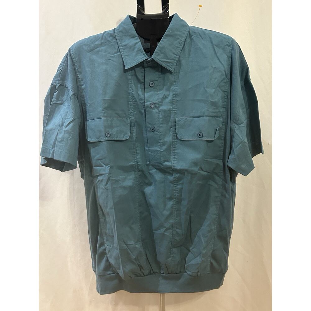 King Size Blue Short Sleeve Button-Down 100% Cotton Shirt Men's size XL